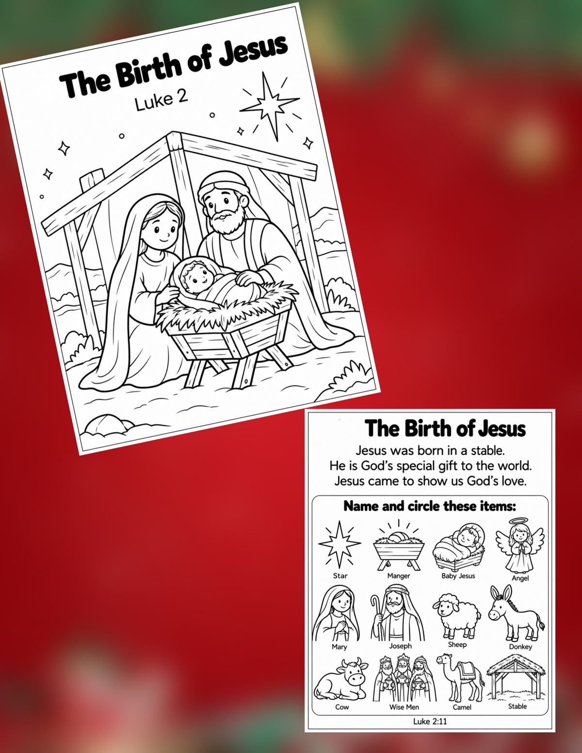 Birth Of Jesus - Christmas Activity Bible Coloring Pages