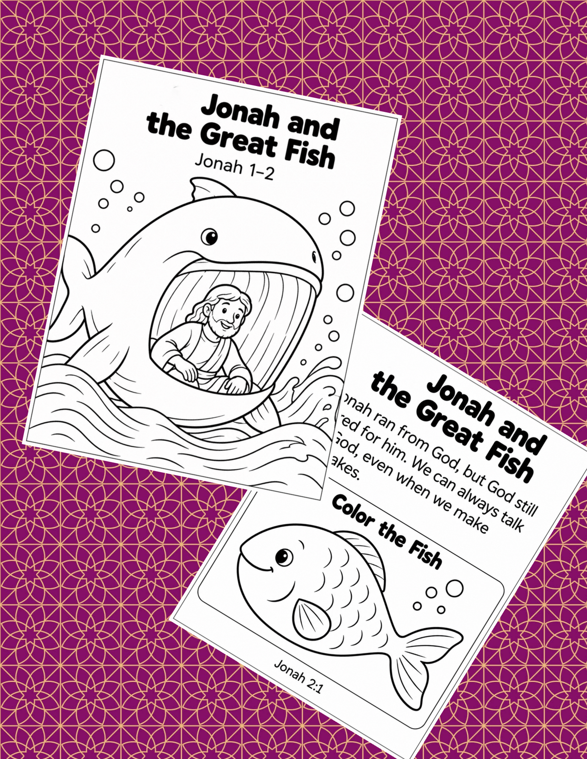 Jonah and the Big Fish - Bible Coloring Page Print