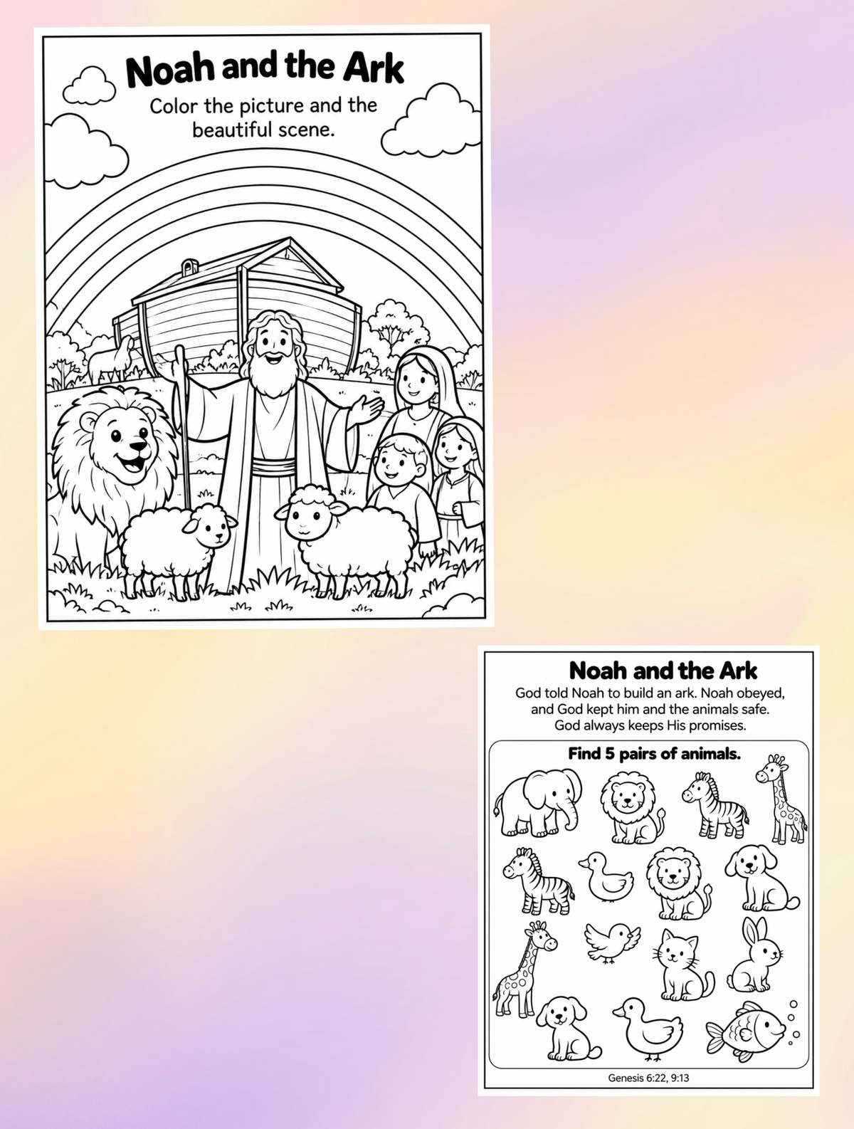Noah & the Ark - Bible Coloring Pages